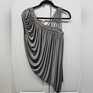 Gracia One-Shoulder Asymmetrical Draped Dress in Grey